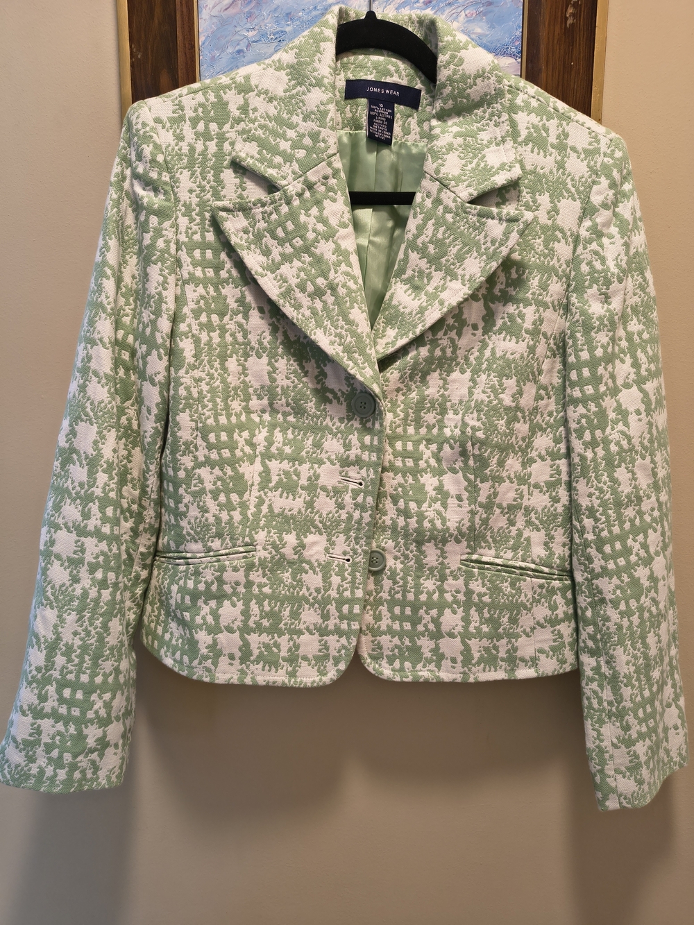 Jones Wear Mint Green and White Patterned Tailored Blazer